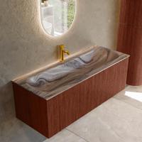 Badmeubel Mondiaz Kurve-Dlux | 120 cm | Meubelkleur Ruby | Wastafelkleur Sombra | Solid surface | Wasbak midden spoelbak | 1 kraangat