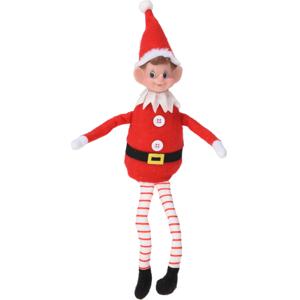 Elf kerst knuffel - 35 cm - pluche - rood - kerstknuffel elf - plank elf