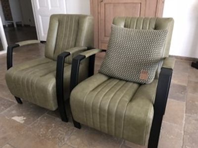 Set van 2 leren fauteuils met stalen frame - groen leer - Echt leer, Industrieel, ontdek de vele Leersoorten en Kleuren bij ShopX