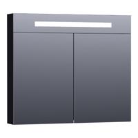 Brauer Promise Deluxe Spiegelkast - 80 cm - met Directe Verlichting - 2 Dubbelzijdige Spiegeldeuren - Mat Zwart