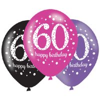 Ballonnen 60 Jaar Happy Birthday Pink, Paars En Zwart