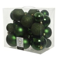 26x stuks kunststof kerstballen donkergroen (pine) 6-8-10 cm glans/mat/glitter