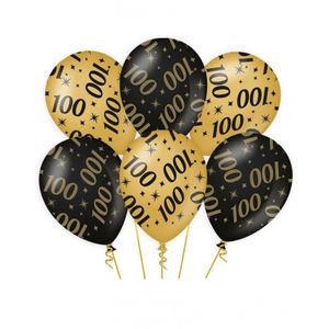 6x stuks leeftijd verjaardag feest ballonnen 100 jaar geworden zwart/goud 30 cm   -