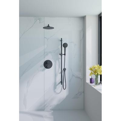 Fortifura Calvi Inbouw Regendoucheset - rond - thermostatisch - wandarm - glijstang - 25cm hoofddouche - ronde handdouche - gladde doucheslang - mat zwart SW496816/SW542644/SW706210/SW720553/SW720560/SW721