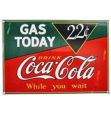 Coca-Cola Gas Today 22 Cents Emaille Bord - 33 x 23 cm