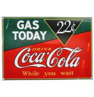Coca-Cola Gas Today 22 Cents Emaille Bord - 33 x 23 cm