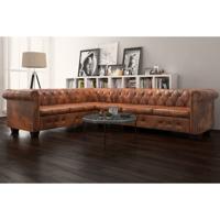 Chesterfield hoekbank 6-zits kunstleer bruin SKU: V243618