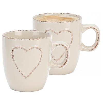 Siaki mokken set Heart - 2x - wit - 150 ml - koffie / thee - keramiek