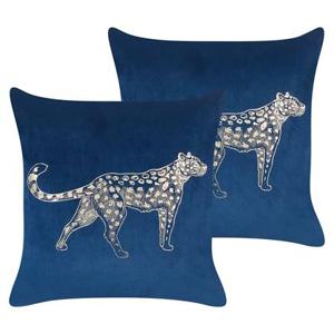 Beliani-MARULA-Sierkussen set van 2-Blauw|Goud-45 x 45 cm-Fluweel