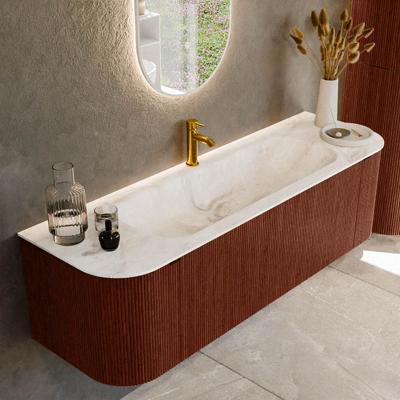 Badmeubel Mondiaz Kurve-Dlux | 150 cm cm | Meubelkleur Ruby | Wastafelkleur Frappe | Solid surface | Wasbak midden spoelbak | 1 kraangat