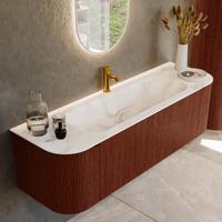 Badmeubel Mondiaz Kurve-Dlux | 150 cm cm | Meubelkleur Ruby | Wastafelkleur Frappe | Solid surface | Wasbak midden spoelbak | 1 kraangat