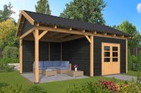 Lariks/Douglas Overkapping Hamar XL type 3 zwart 678x445 cm- Zadeldak- Onbehandeld lariks Douglas hout- Tuindeco