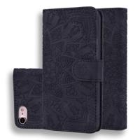 Kalf patroon dubbele vouwen ontwerp reliëf lederen draagtas met portemonnee & houder & kaartsleuven voor iPhone 8 & 7 (zwart)