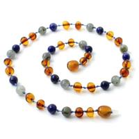 Babyketting barnsteen, labradoriet en lapis lazuli | 32 cm