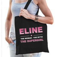 Naam cadeau tasje Eline - the supergirl - zwart - voor dames - katoen