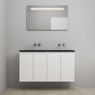 On-Line Badkamermeubelset - 120 cm - Bouwpakket - Greeploze Ladestructuur - Acryl Wastafel - zonder Kraangat - Spiegel met LED-Verlichting - Mat Wit