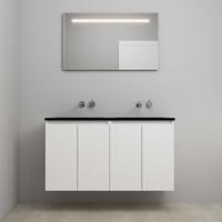 On-Line Badkamermeubelset - 120 cm - Bouwpakket - Greeploze Ladestructuur - Acryl Wastafel - zonder Kraangat - Spiegel met LED-Verlichting - Mat Wit