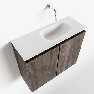 Toiletmeubel Mondiaz Ture | 60 cm | Meubelkleur Dark brown | Eden wastafel Talc Rechts | Zonder kraangat