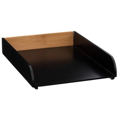 Kantoor postbakje/brievenbak - A4 formaat - stapelbaar - zwart - bamboe hout