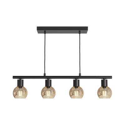 Glazura - LED Hanglamp 4 Lichts - Glazen bollen - Amber glas - Zwart - E14 fittingen