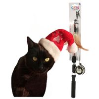 Kerstmuts rood - met speelgoed hengel - voor katten/poezen - kerstcadeau