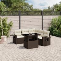 6-delige Loungeset met kussens poly rattan bruin