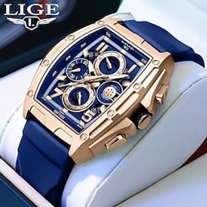 LIGE Heren Quartz horloges Luxe Grote wijzerplaat Zakelijk Polshorloge Lichtgevend Kalender Chronograaf WATERDICHT Siliconen Horloge Lightinthebox