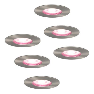 Set van 6 Bari Smart inbouwspots - IP65 waterdicht - Wifi + Bluetooth - RGBWW - GU10 - Google Home, Amazon Alexa en Siri - RVS - Badkamer, binnen en buiten