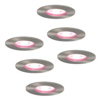 Set van 6 Bari Smart inbouwspots - IP65 waterdicht - Wifi + Bluetooth - RGBWW - GU10 - Google Home, Amazon Alexa en Siri - RVS - Badkamer, binnen en buiten