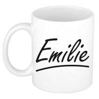 Naam cadeau mok / beker Emilie met sierlijke letters 300 ml - thumbnail