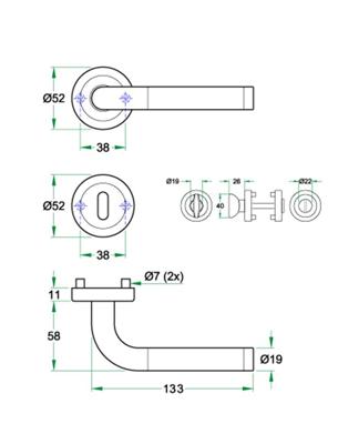Krukgarn LAGOS rvs mat/glans WC 8mm
