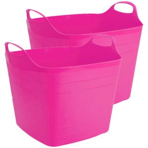 2x stuks flexibele kuip emmer/wasmand vierkant fuchsia roze 40 liter