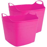 2x stuks flexibele kuip emmer/wasmand vierkant fuchsia roze 40 liter - thumbnail