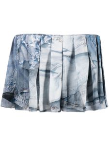 Natasha Zinko jupe-short plissée à imprimé denim - Bleu