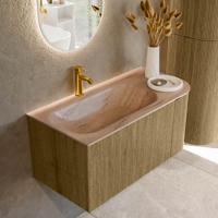 Badmeubel Mondiaz Kurve-Dlux | 95 cm | Meubelkleur Dusk | Wastafelkleur Saba | Solid surface | Wasbak linker zijde spoelbak | 1 kraangat