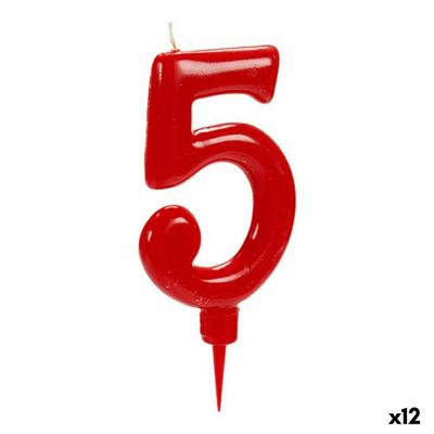 Kaars Verjaardag Cijfer 5 Rood (12 Stuks)