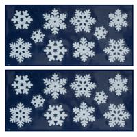 Kerst raamstickers - 2x vel - sneeuwvlokken - wit - 23 x 49 cm - raamversiering - thumbnail