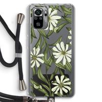 Wit bloemenpatroon: Xiaomi Redmi Note 10S Transparant Hoesje met koord