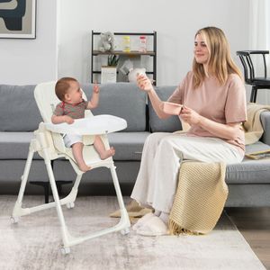 Opvouwbare Hoge Stoel voor Baby's en Peuters 6 Hoogtes 5 Ligposities 3 Lengtes van Voetensteun Baby Hoge Stoel Beige