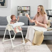 Opvouwbare Hoge Stoel voor Baby's en Peuters 6 Hoogtes 5 Ligposities 3 Lengtes van Voetensteun Baby Hoge Stoel Beige