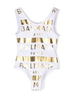 Balmain Kids maillot de bain métallisé à logo imprimé - Blanc - thumbnail