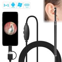 i96-3 in 1 USB oor Scope inspectie HD 0.3 MP camera visuele oor lepel voor OTG Android telefoons & PC & MacBook 1.85 m lengte kabel (zwart)