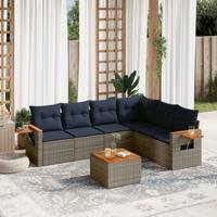 7-delige Loungeset met kussens poly rattan grijs