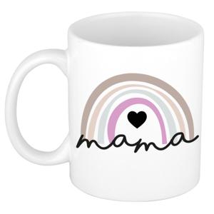 Cadeau koffie/thee mok voor mama - wit met regenboog - pastel - keramiek - Moederdag