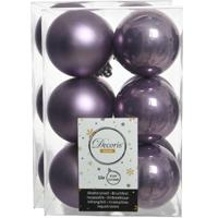 Decoris kerstballen - 24x st - heide lila paars - 6 cm - kunststof - mat/glans - kerstversiering
