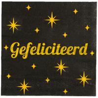 Verjaardag feest servetten - Gefeliciteerd - 16x stuks - zwart/goud - 33 x 33 cm