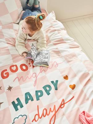 Set dekbedovertrek + kussensloop voor kinderen DAMIER GOOD VIBES met gerecycled katoen roze, geruit