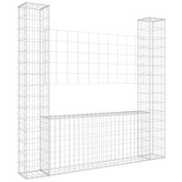 The Living Store Gabion Mand Schanskorf - 140 x 20 x 150 cm - Draaddiameter 3.5 mm - Zilver - IJzer - Met 2 palen - thumbnail