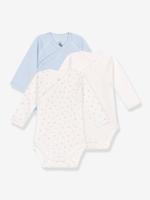 Set van 3 gekruiste, bedrukte, langarmige rompertjes voor baby's PETIT BATEAU wit