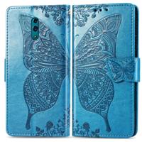 Butterfly Love bloemen reliëf horizontale Flip lederen draagtas voor OPPO Reno met houder & kaartsleuven & portemonnee & Lanyard (blauw)